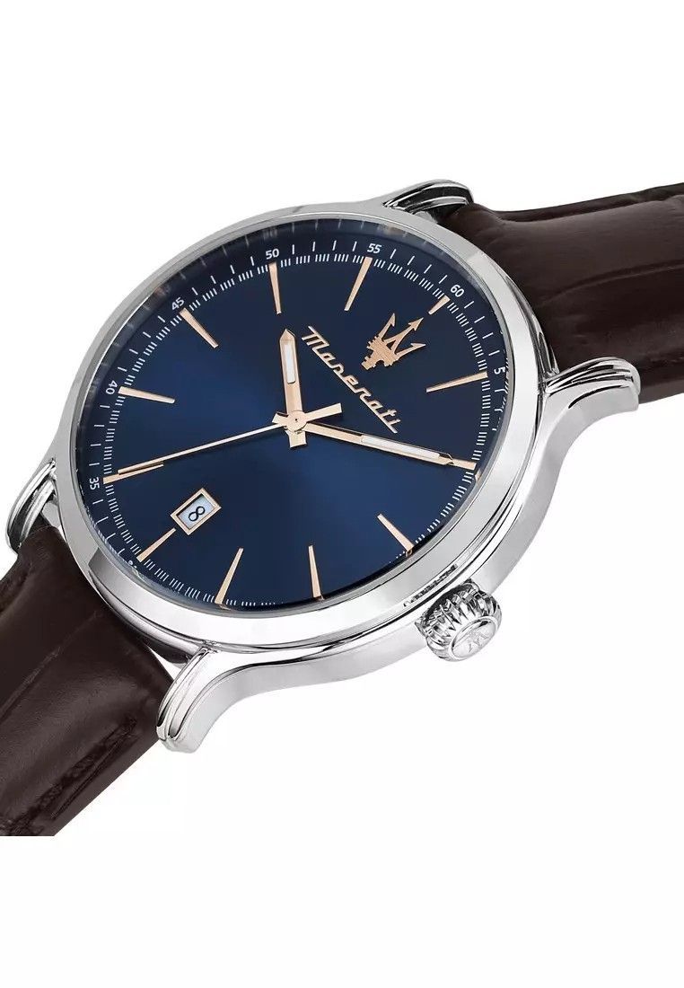 Maserati Epoca Leather Strap Blue Sunray Dial Quartz R8851118016 100M Men's Watch