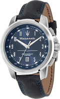 Maserati Successo Tachymeter Leather Strap Blue Dial Quartz R8851121003 Men's Watch