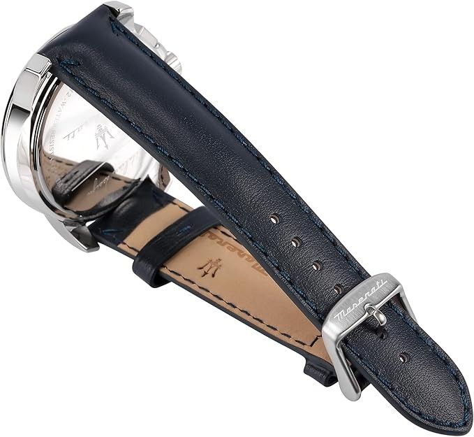 Maserati Successo Tachymeter Leather Strap Blue Dial Quartz R8851121003 Men's Watch