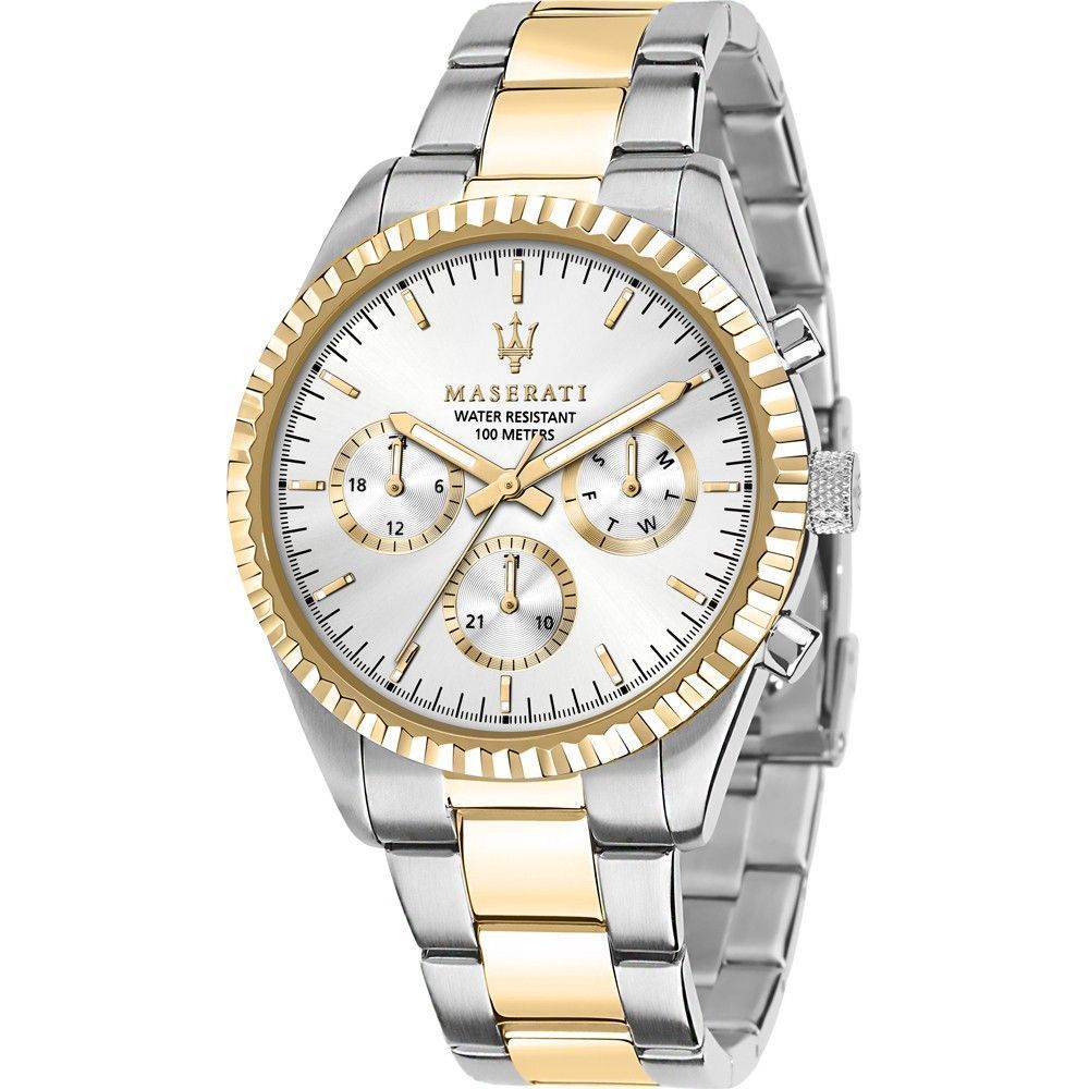 Maserati Competizione Two Tone Stainless Steel Silver Multifunction Dial Quartz R8853100021 100M Men's Watch
