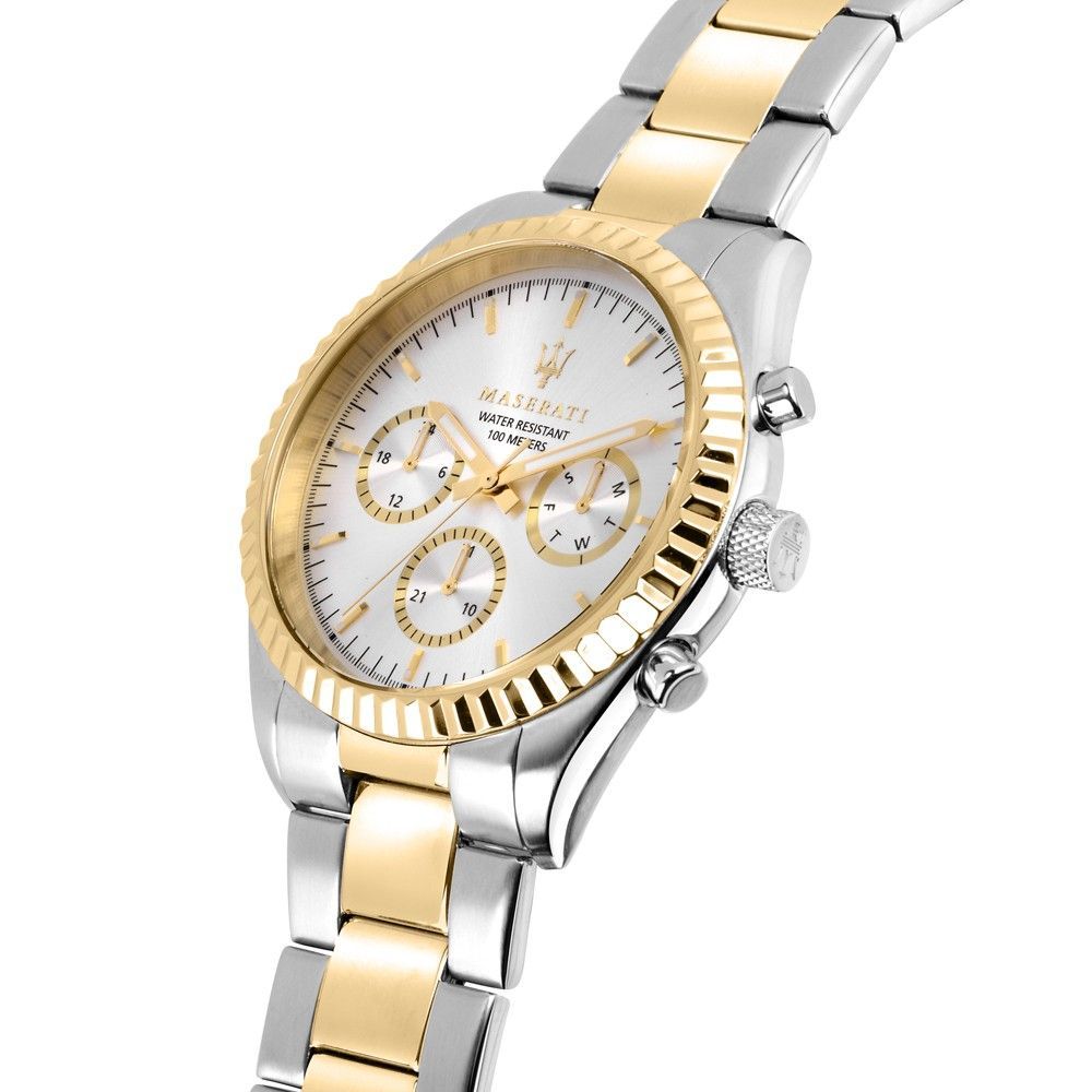 Maserati Competizione Two Tone Stainless Steel Silver Multifunction Dial Quartz R8853100021 100M Men's Watch
