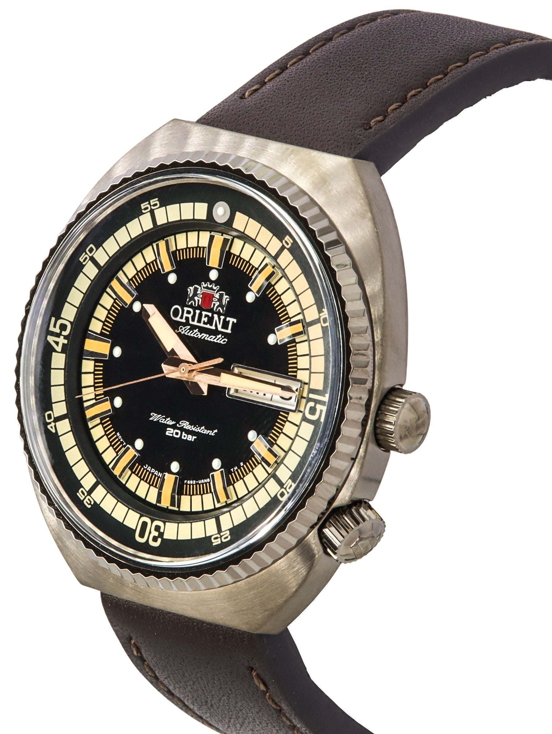 Orient Neo Classic Sports Brown Leather Strap Black Dial Automatic RA-AA0E06B19B RA-AA0E06B39B 200M Men's Watch
