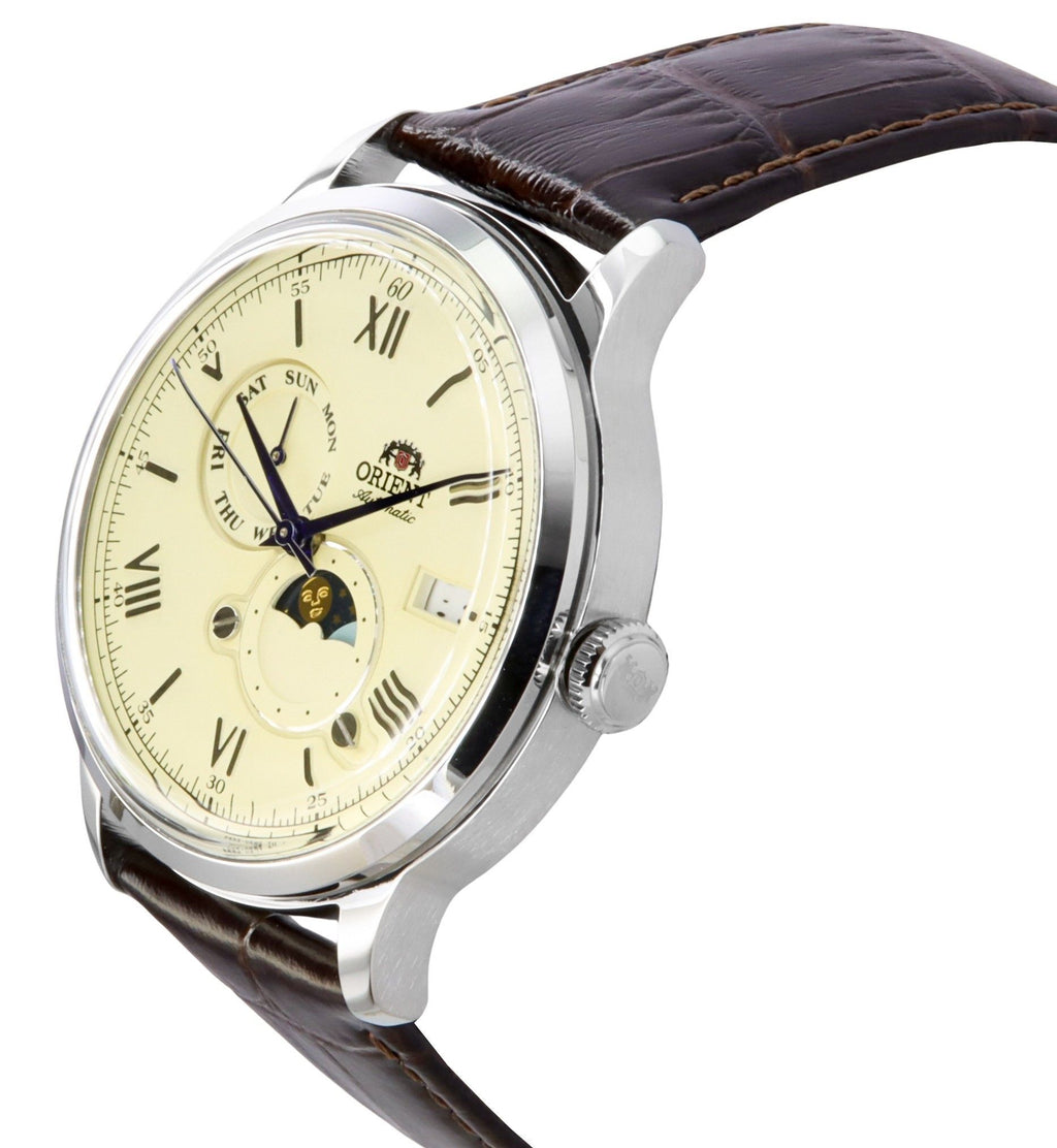 Orient Bambino Version 9 Sun And Moon Phase Champagne Dial Automatic RA-AK0803Y10B RA-AK0803Y30B Men's Watch