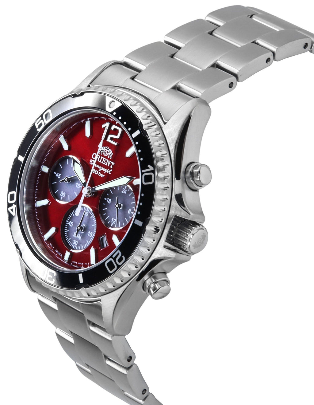 Orient Sports Chronograph Stainless Steel Sky Red Dial Quartz Diver's RA-TX0207R 200M Men's Watch