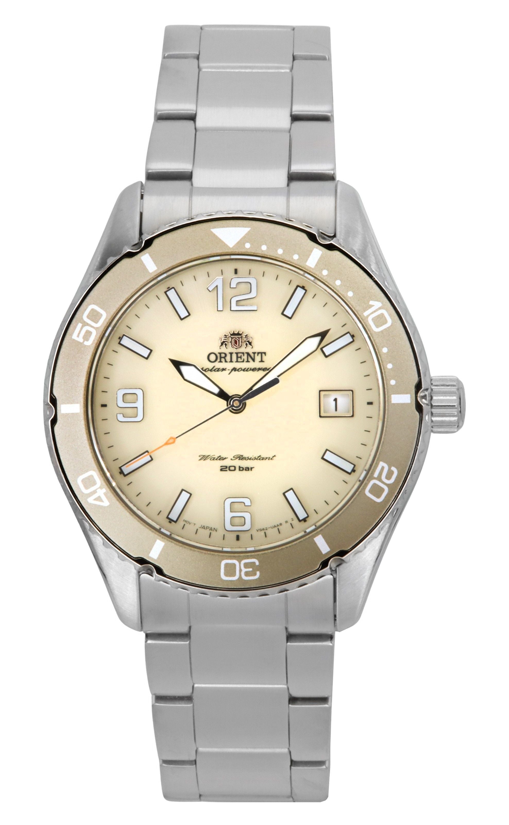Orient Mako III Stainless Steel Ivory Dial Solar Diver's RA-WJ0003S 200M Men's Watch