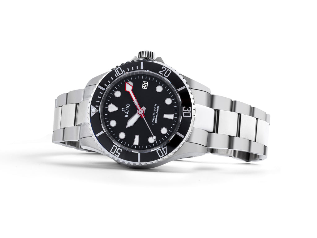 Ratio FreeDiver Sapphire Stainless Steel Black Dial Quartz RTF031 200M Men's Watch