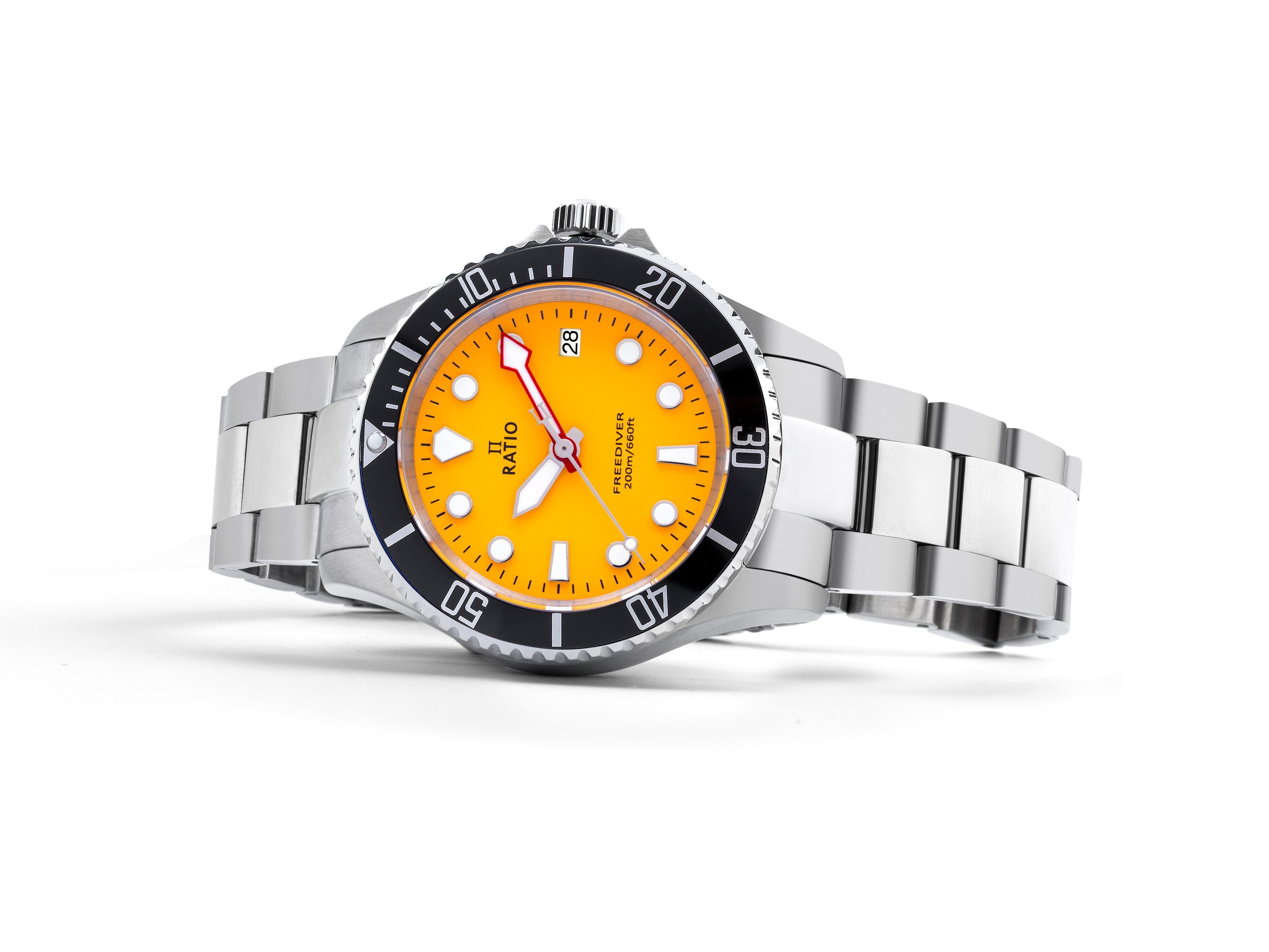 Ratio FreeDiver Sapphire Stainless Steel Yellow Dial Quartz RTF034 200M Men's Watch