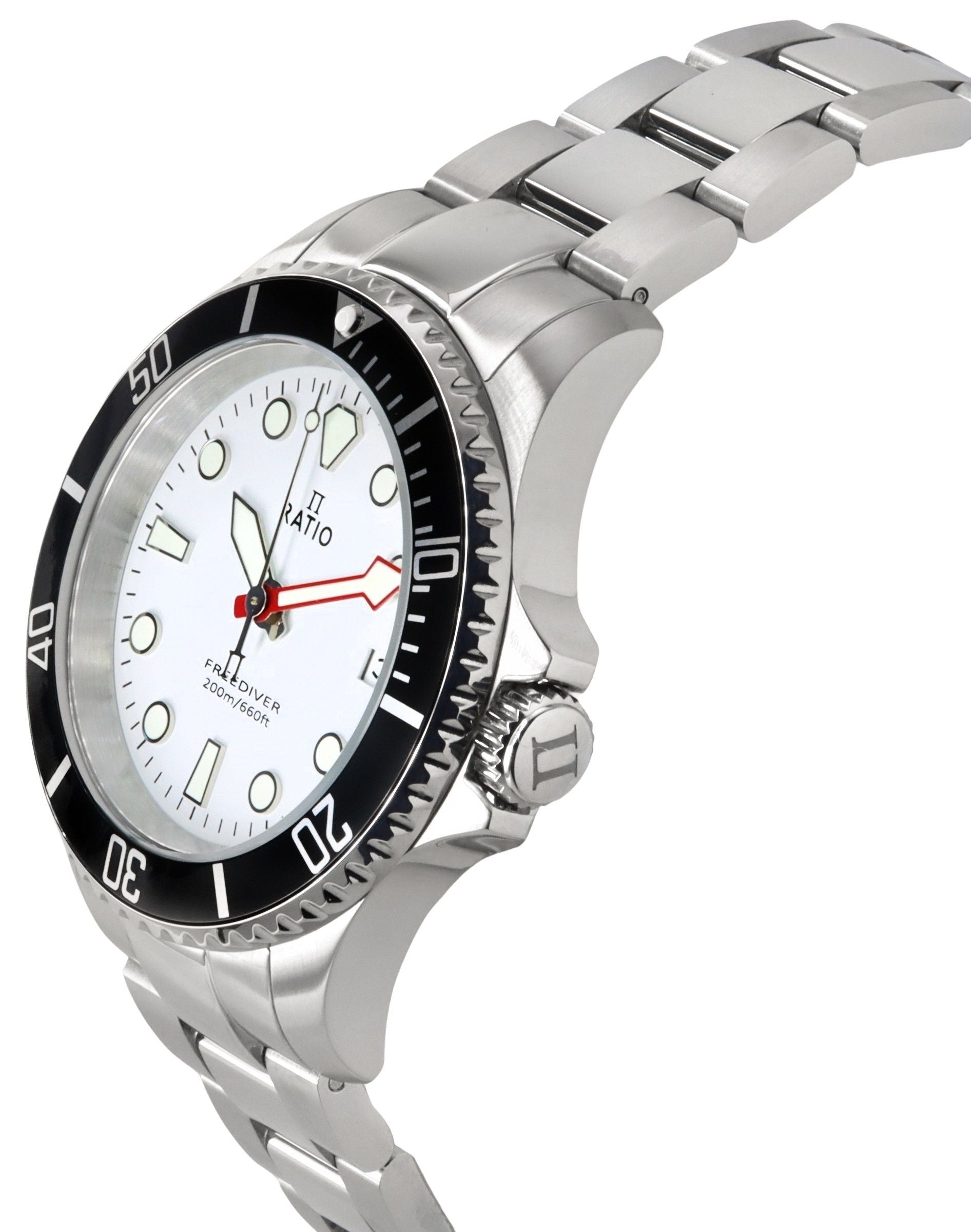 Ratio FreeDiver Sapphire Stainless Steel White Dial Quartz RTF037 200M Men's Watch