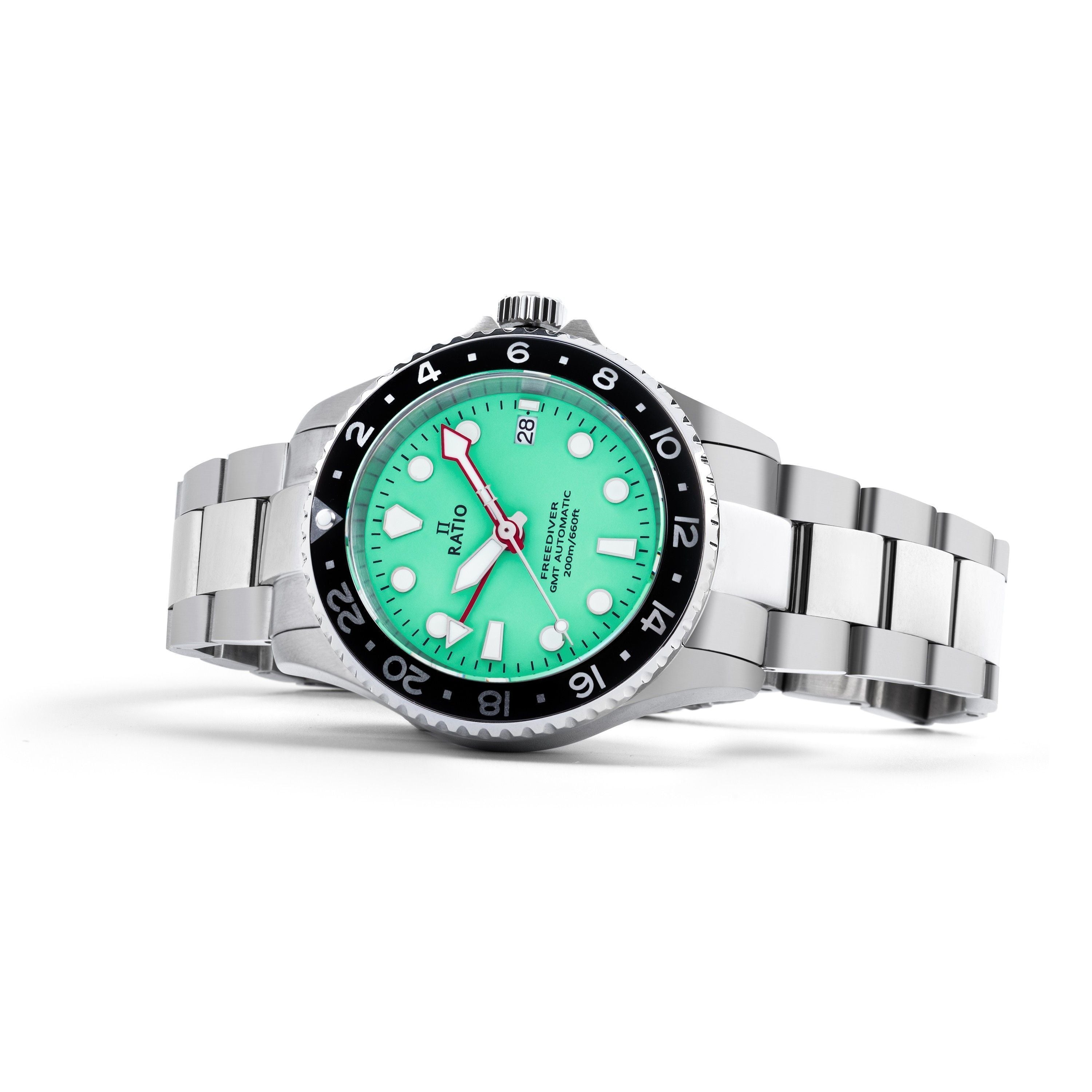 Ratio FreeDiver GMT Series Sapphire Stainless Steel Green Dial Automatic RTF059 200M Men's Watch