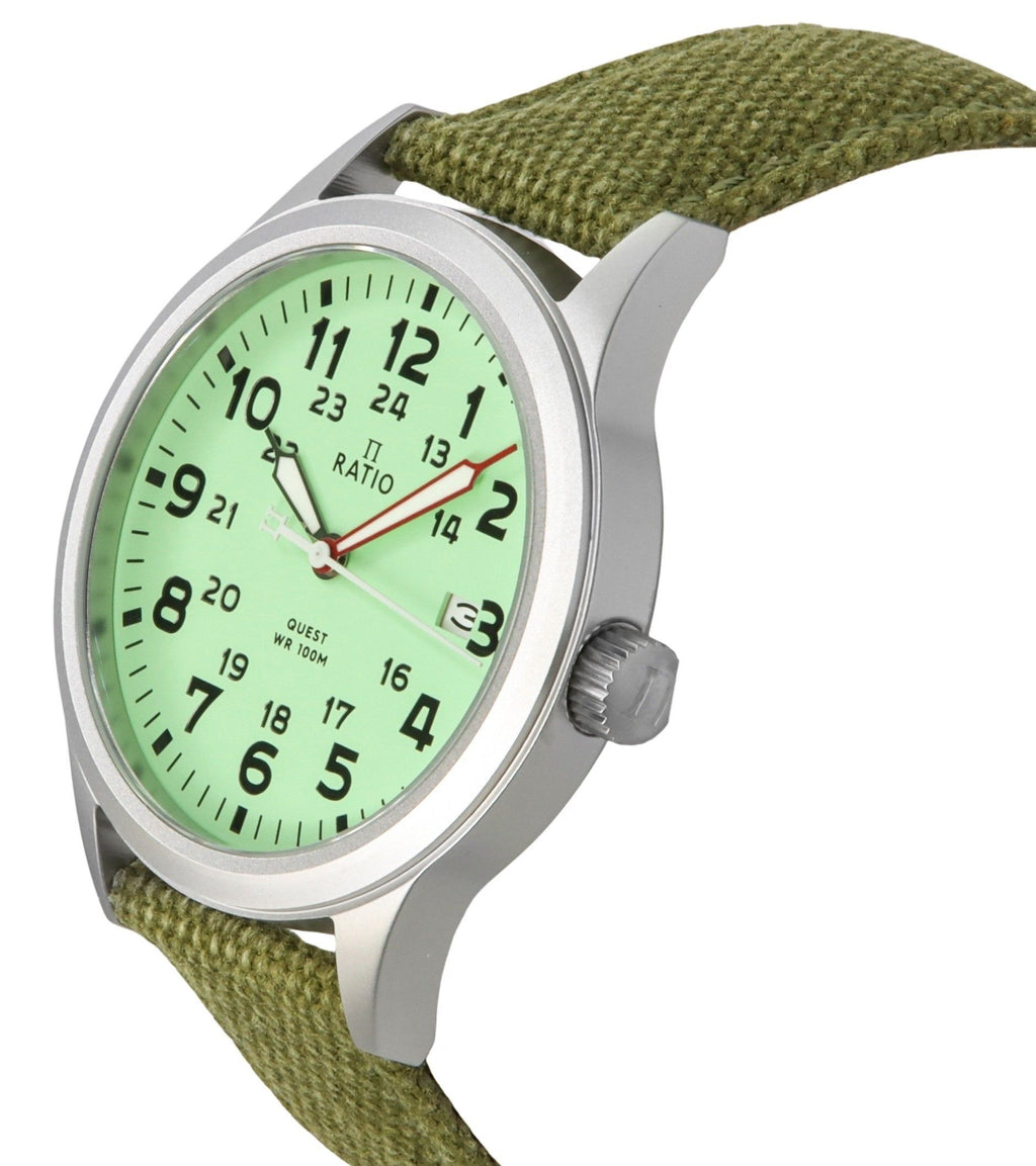 Ratio Quest Men's Field Watch Sapphire Canvas Strap Quartz RTQ021 100M Lewis And Clark Edition