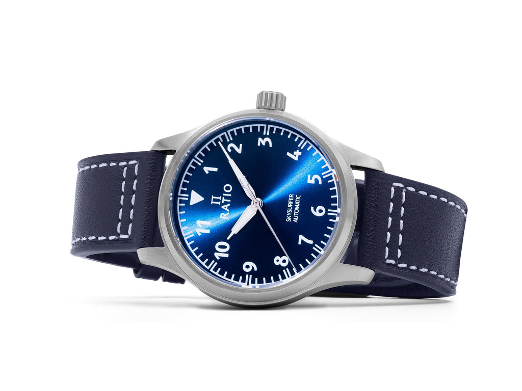 Ratio Skysurfer Pilot Blue Sunray Dial Leather Automatic RTS302 200M Men's Watch