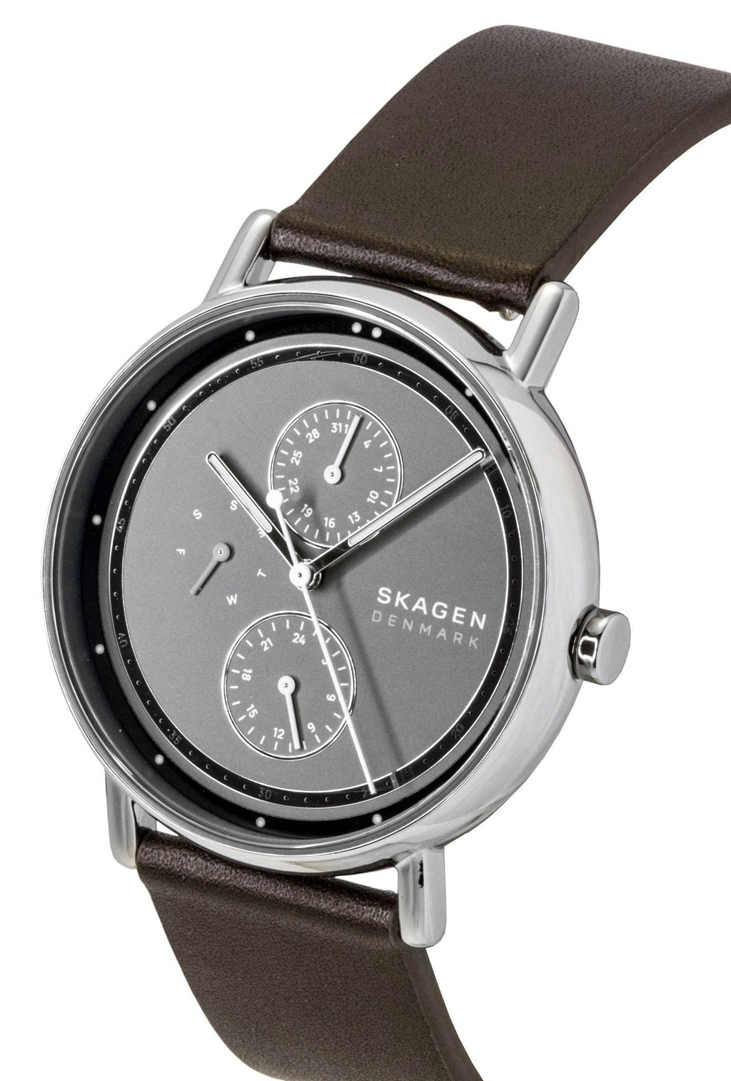 Skagen Signatur Leather Strap Multifunction Grey Dial Quartz SKW6941 Men's Watch