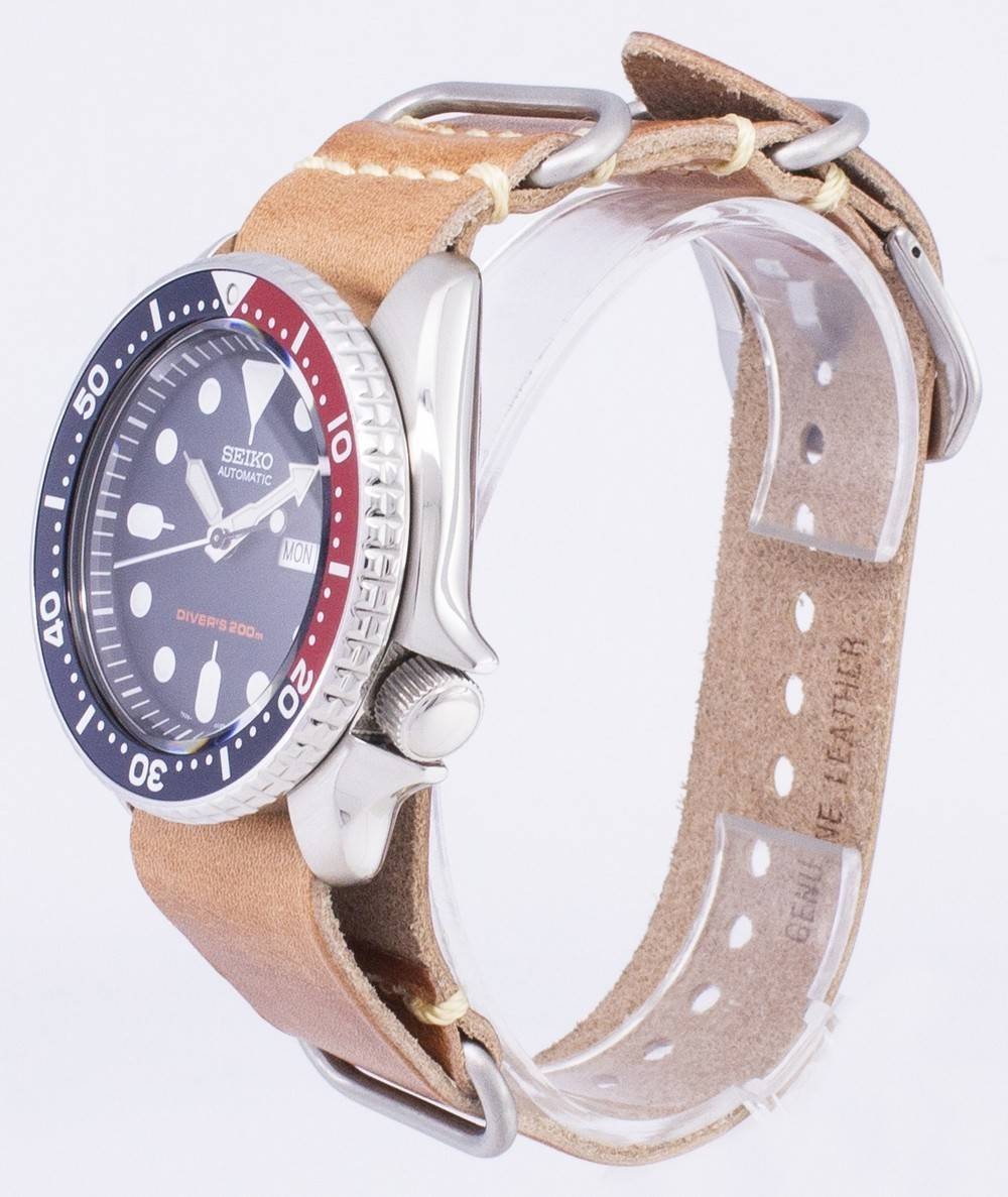Seiko Automatic SKX009K1-var-LS18 Diver's 200M Brown Leather Strap Men's Watch
