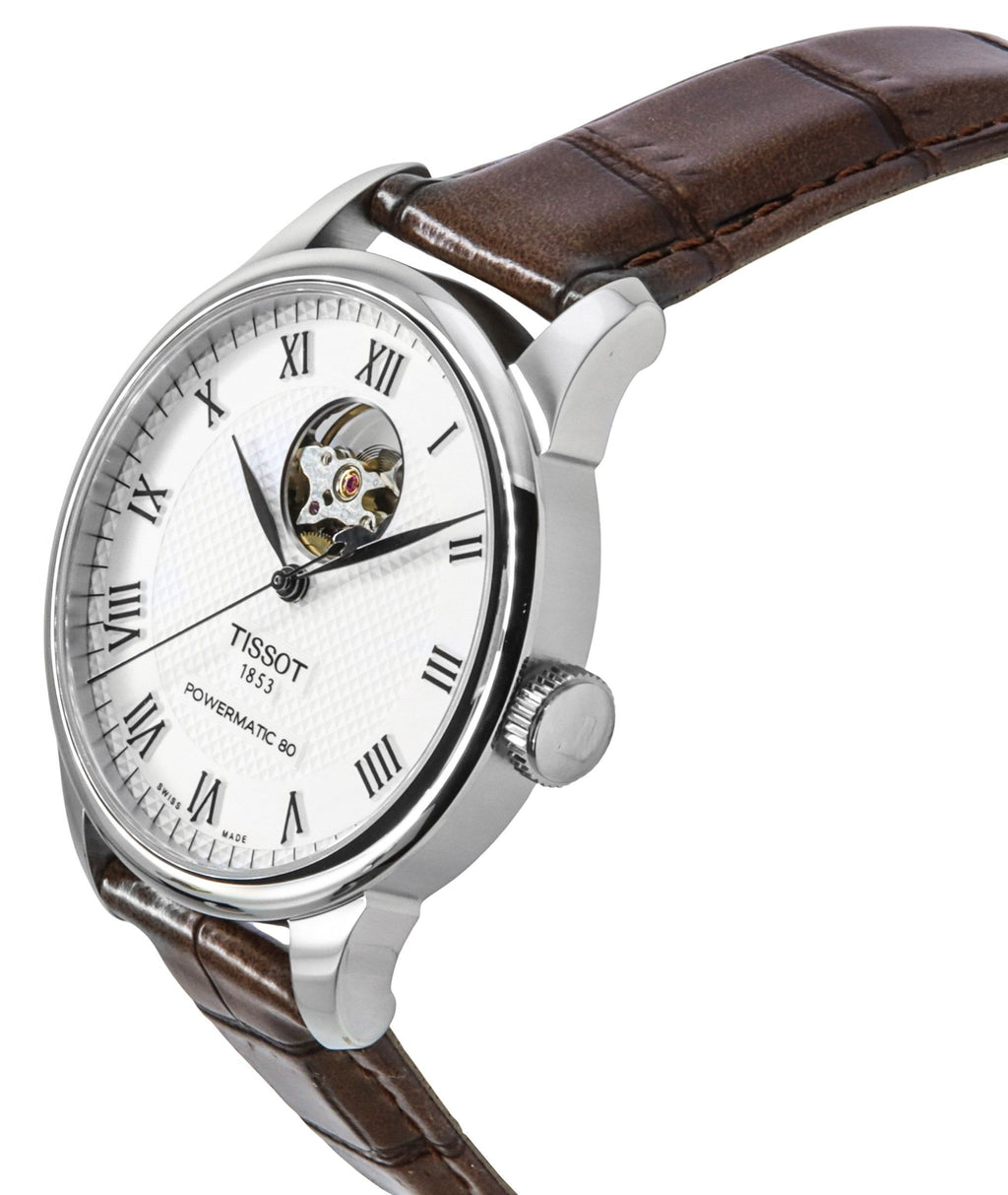 Tissot Le Locle Powermatic 80 Leather Strap Open Heart Silver Dial Automatic T006.407.16.033.01 Men's Watch