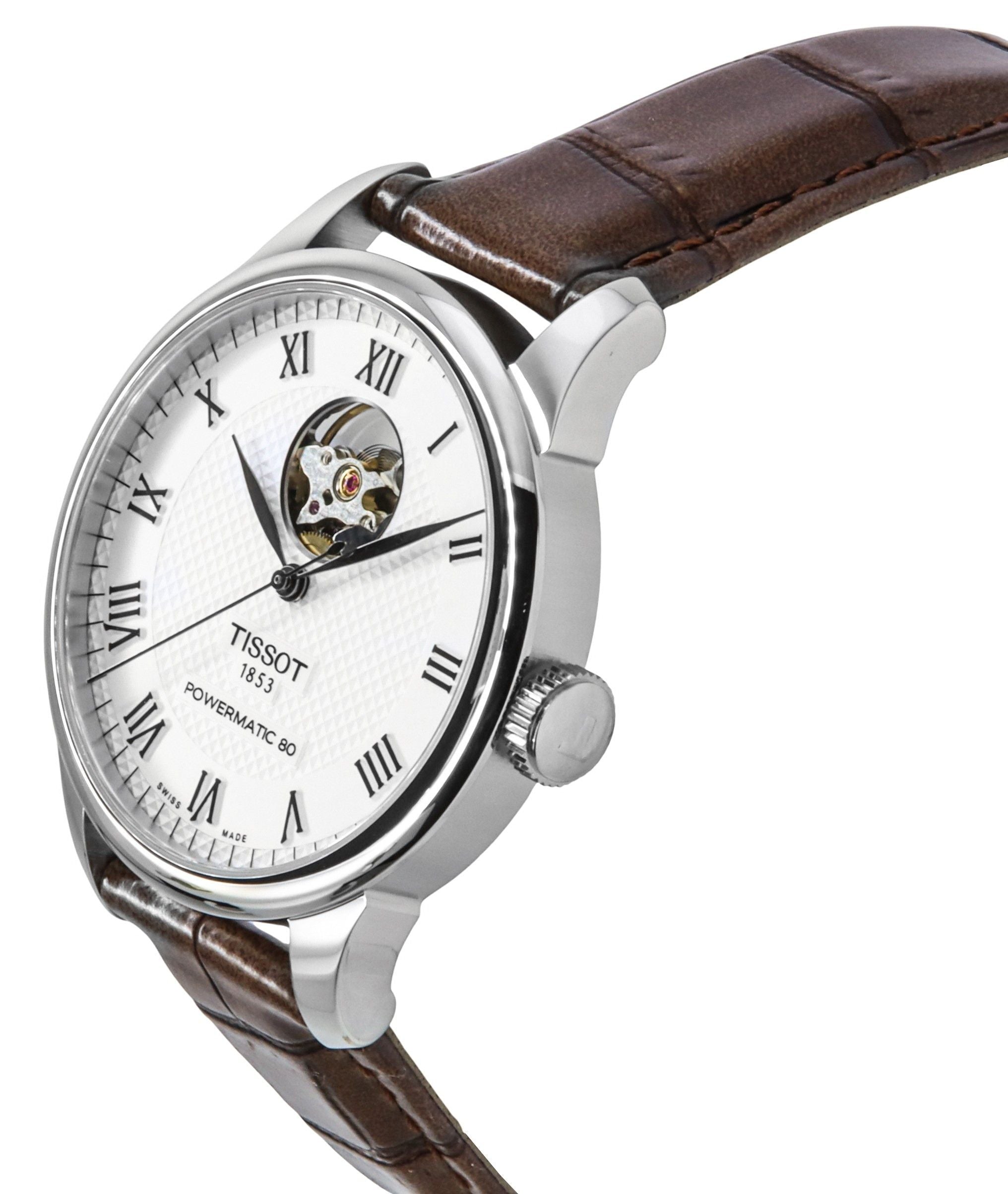 Tissot Le Locle Powermatic 80 Leather Strap Open Heart Silver Dial Automatic T006.407.16.033.01 Men's Watch