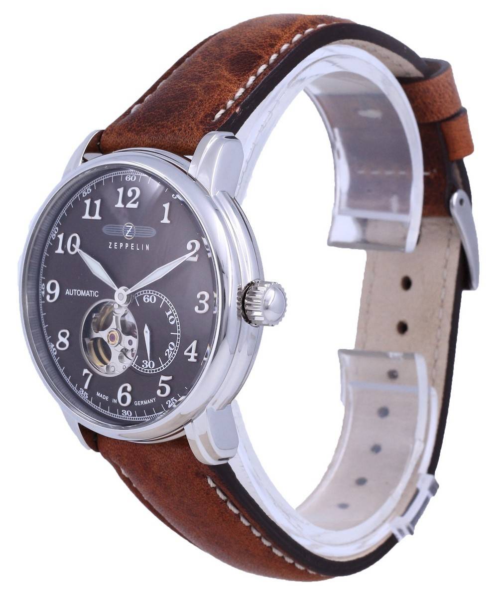 Zeppelin LZ127 Graf Open Heart Leather Automatic 7666-4 76664 Men's Watch