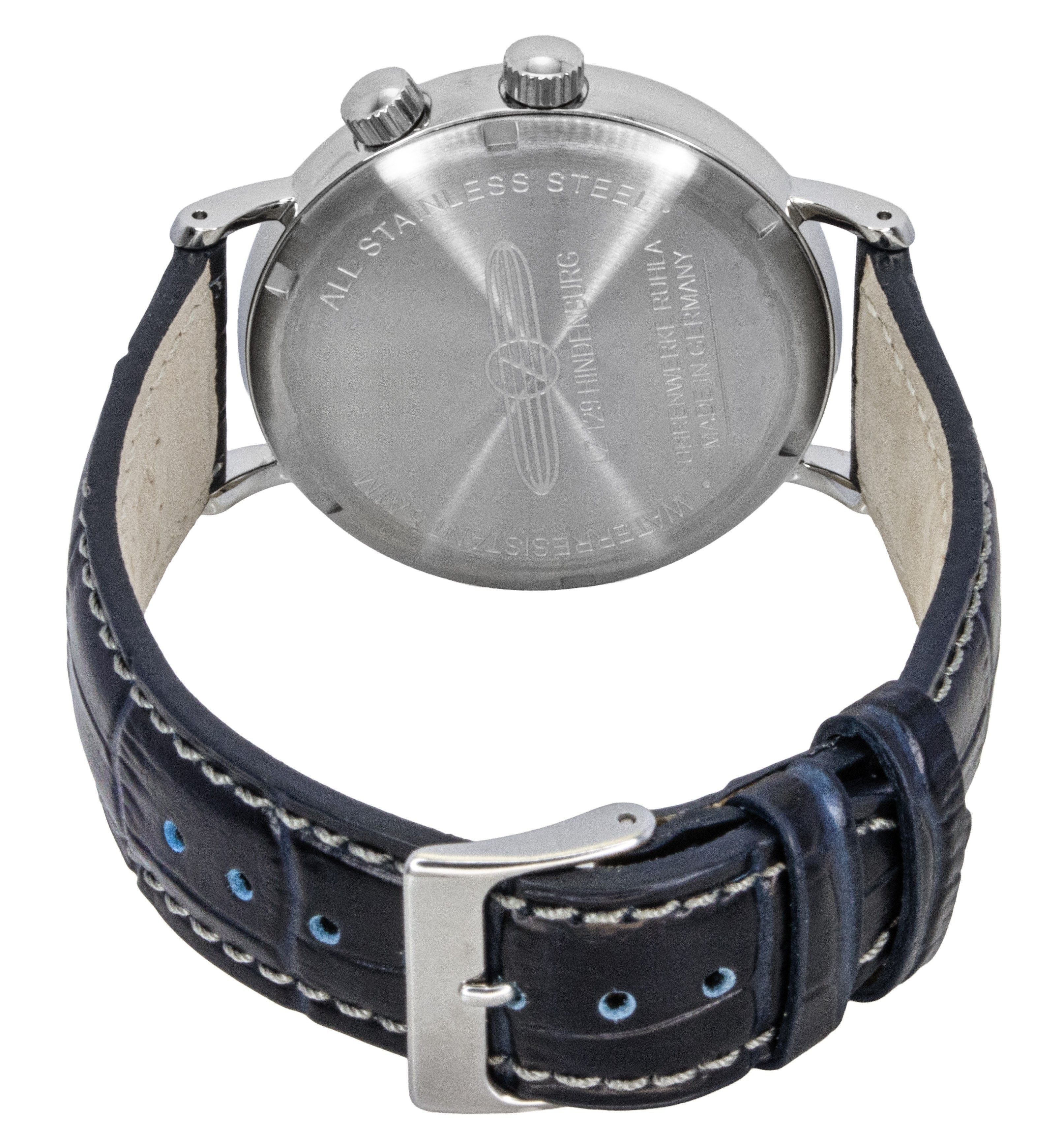 Zeppelin Hindenburg Blue Leather Strap White Dial Quartz 80441 Men's Watch