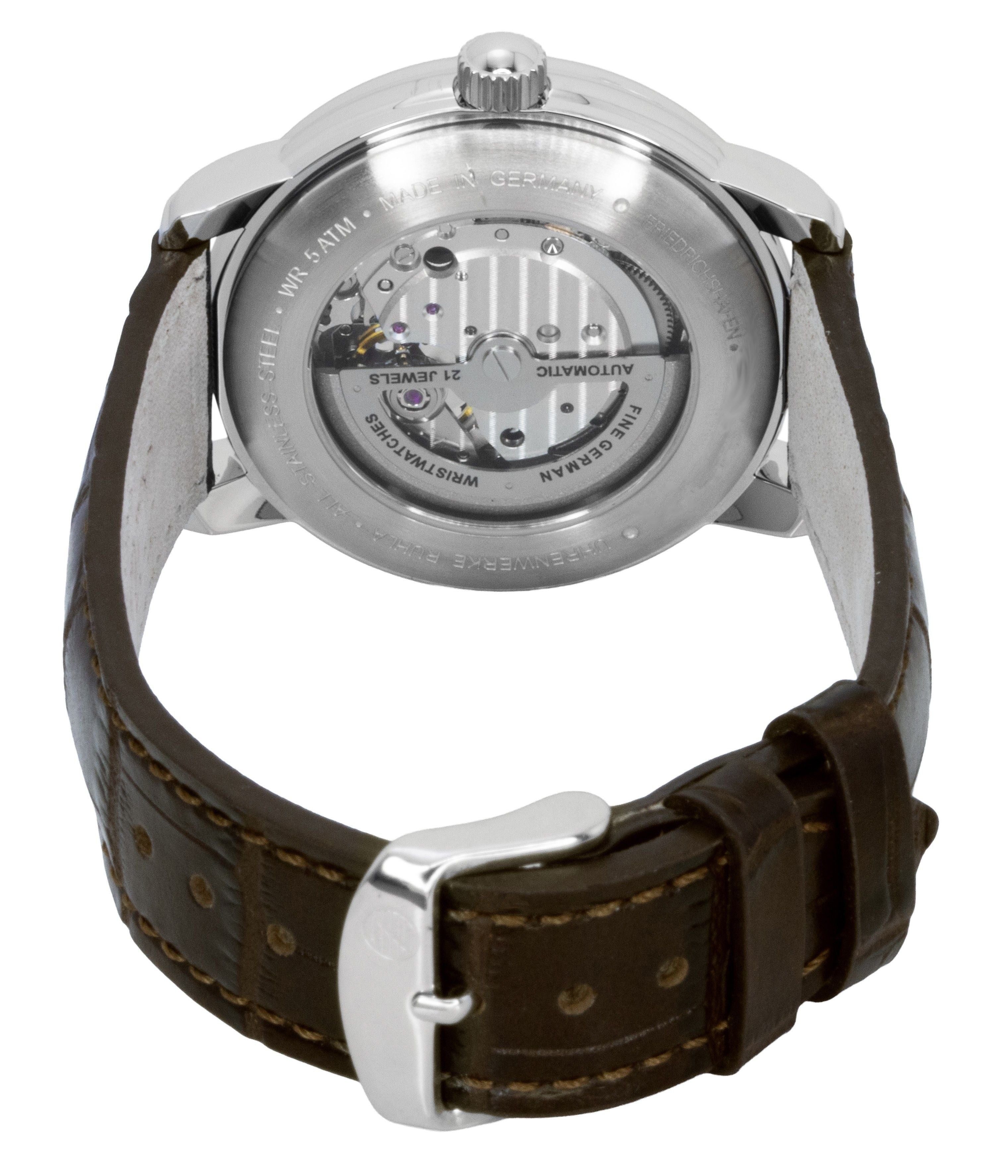 Zeppelin Friedrichshafe Brown Leather Strap Open Heart Gold Dial Automatic 85665 Men's Watch