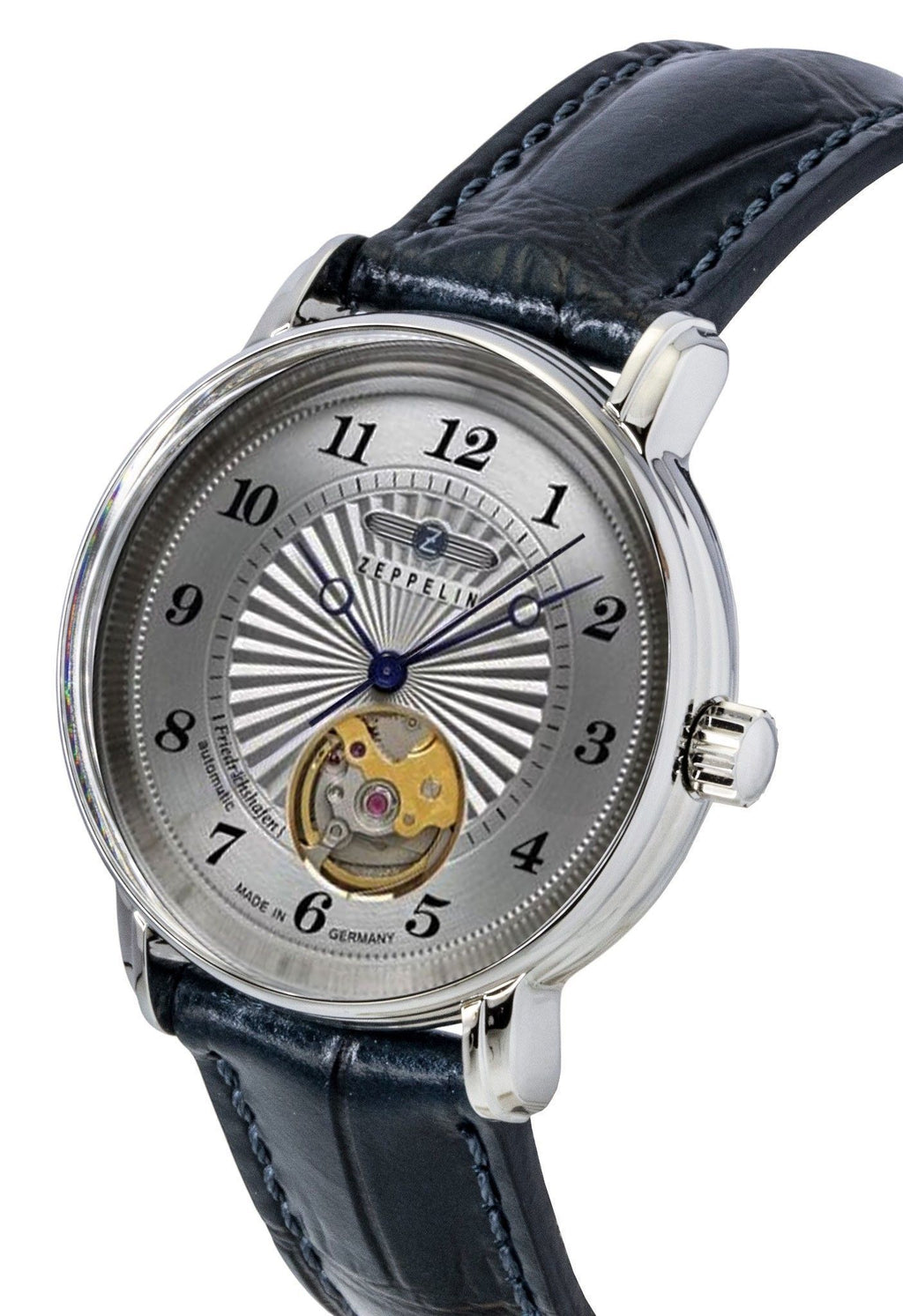 Zeppelin Friedrichshafen Leather Strap Open Heart Silver Dial Automatic 85671 Men's Watch