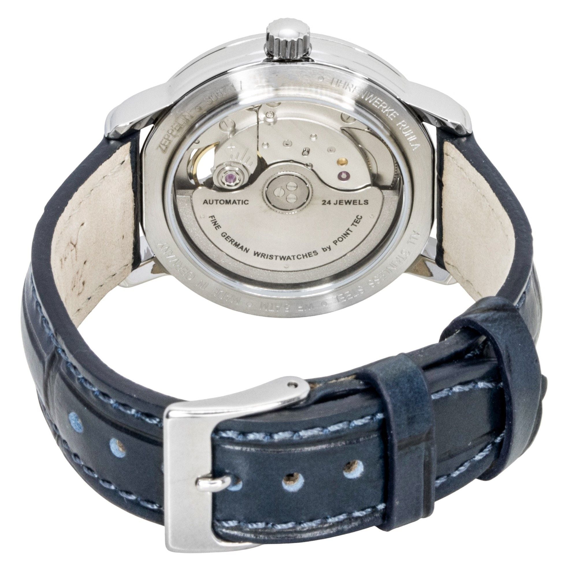 Zeppelin Friedrichshafen Leather Strap Open Heart Silver Dial Automatic 85671 Men's Watch