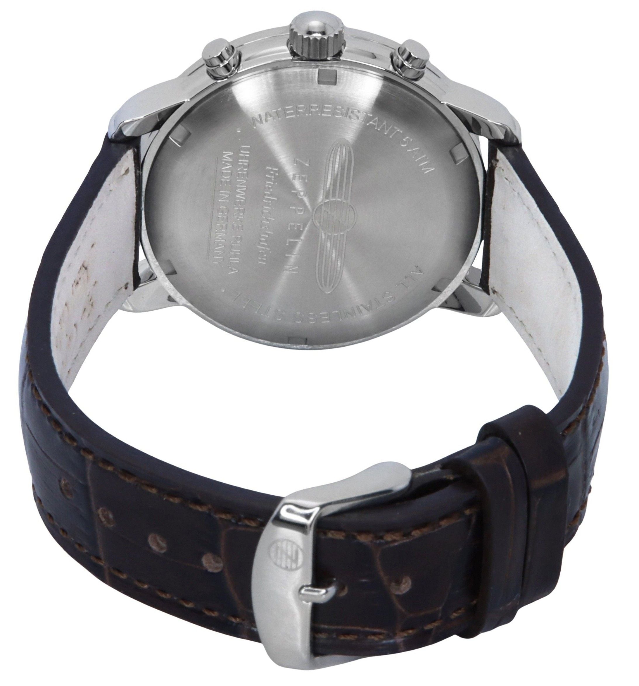 Zeppelin Friedrichshafen Chronograph Leather Strap Gold Dial Quartz 85845 Men's Watch